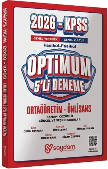 Saydam Yayınları 2026 KPSS Lise Ortaöğretim Ön Lisans Optimum 5 Deneme ürün görseli 1