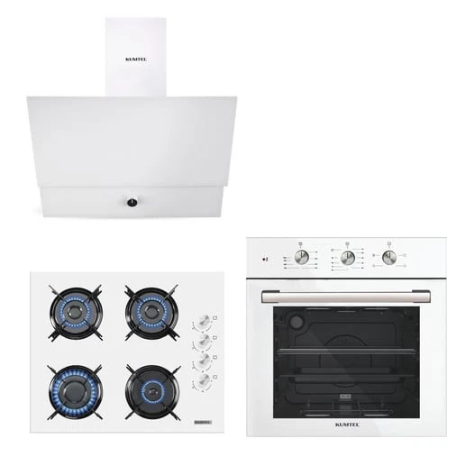 Kumtel Turbo Kristal Beyaz Cam Ankastre Set (Da6-830 Davlumbaz + Ko-40 Tahdf Ocak + B66-Sf2 Fırın) ürün görseli 1