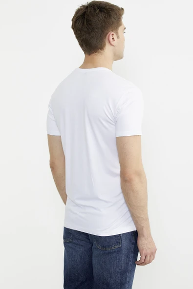 Sıfır Yaka Basic Tişört - Beyaz - Resim 5
