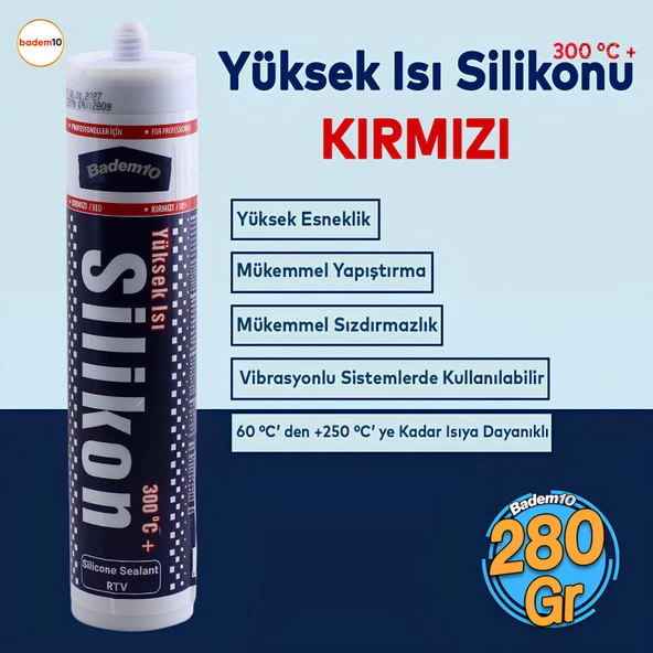 Yüksek Isıya Dayanıklı Kırmızı Silikon Conta Mastik 280 GR Kapı Pencere Pvc Montaj Yalıtım Yapışma ürün görseli 1