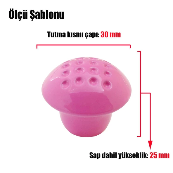 (10 ADET) Noktalı Düğme Mantar Pembe Metal Çekmece Dolap Dolabı Kapak Kulpu Kulbu Kulpları ürün görseli 1