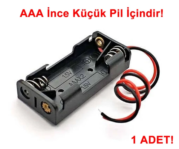 AAA Pil Kutusu Yuvası 2x İnce Küçük Tip 2 Adet 1.5V Pil Toplam 3V Plasitk Pil Tutucu 14cm Kablo Oyuncak Araba Robot ürün görseli 1