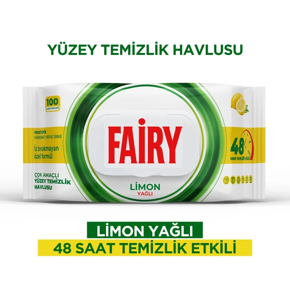 Fairy Çok Amaçlı Yüzey Temizleme Mendili 100 Yaprak | Limon Yağlı | Beyaz Sirke Karbonat ürün görseli 1