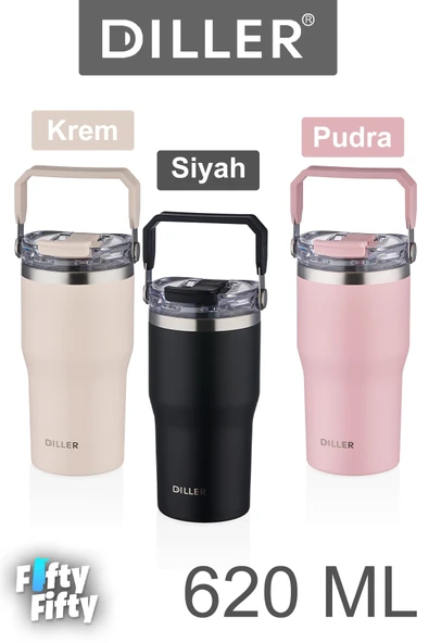 DILLER 620 ML Tek Kapak Çift Kullanım Pipetli/Pipetsiz Taşıma Kulplu Mug/Çelik Termos-FFDILLERD9168 ürün görseli 1