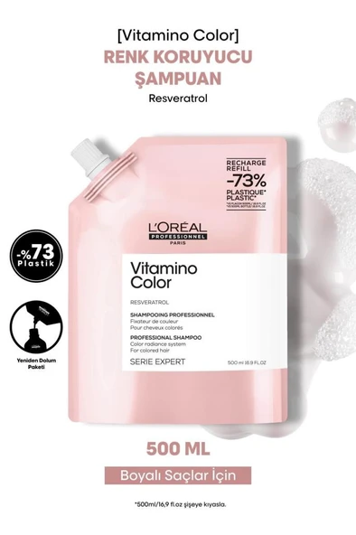 Loreal Professionnel Vitamino Color Boyalı Saçlar için Renk Koruyucu Şampuan Refill 500ml ürün görseli 1