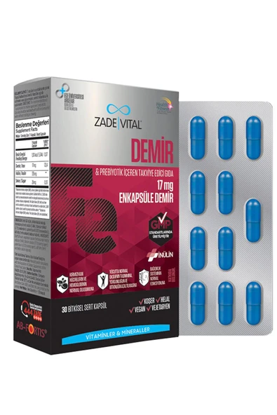 Zade Vital Demir ve Prebiyotik İçerikli Takviye Edici Gıda 30 Kapsül ürün görseli 1