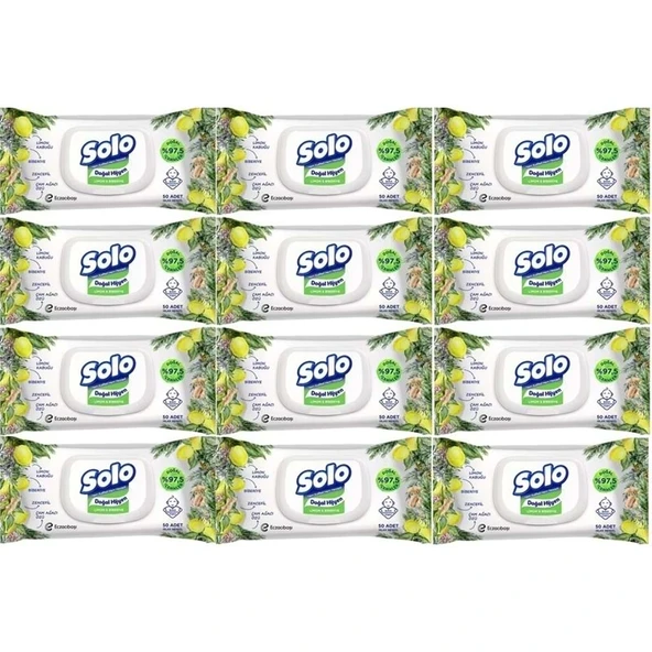 Solo Islak Havlu Mendil 50 Yaprak Limon & Biberiye (12 Li Set) (4PK*3) 600 Yaprak ürün görseli 1