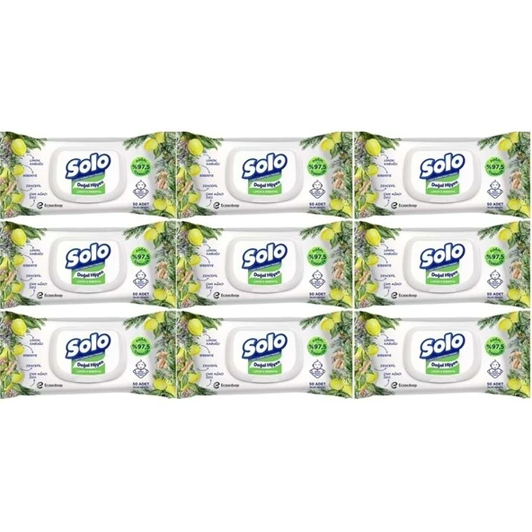 Solo Islak Havlu Mendil 50 Yaprak Limon & Biberiye (9 Lu Set) (3PK*3) 450 Yaprak ürün görseli 1