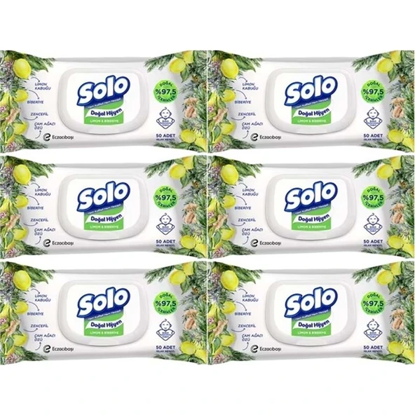 Solo Islak Havlu Mendil 50 Yaprak Limon & Biberiye (6 Lı Set) (2PK*3) 300 Yaprak ürün görseli 1