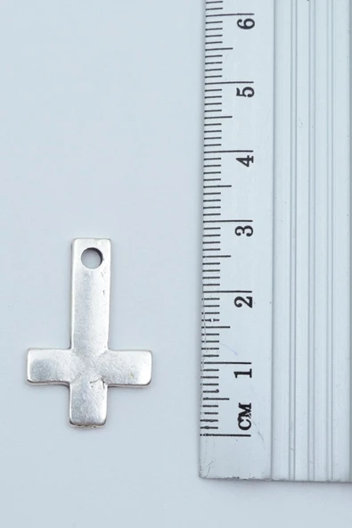 Minimal Ters Haç Gümüş Kaplama Örme Zincir Kolye - Resim 3
