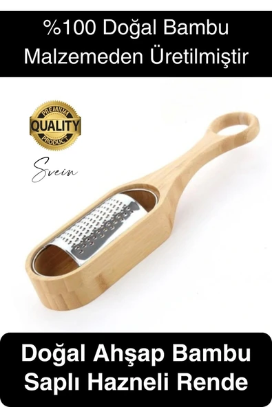 Doğal Ahşap Bambu Saplı Hazneli Rende Peynir Limon Zencefil Sarımsak El Rendesi Asma Sap ürün görseli 1