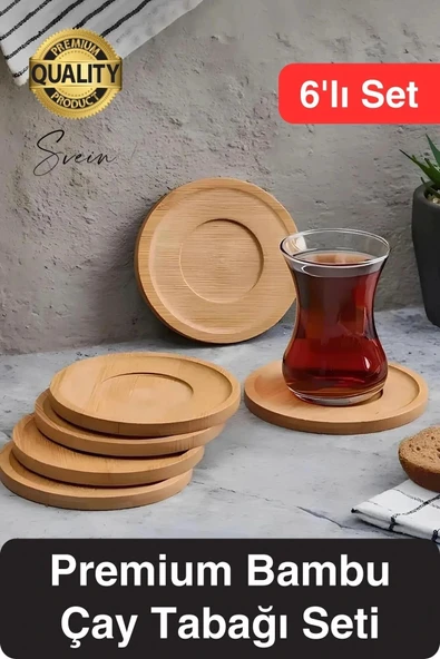 6'lı Bambu Ahşap Çay Tabağı Altlığı Seti Kahve Yuvarlak Fincan Kupa Bardak Sunum Takımı Yıkanabilir ürün görseli 1