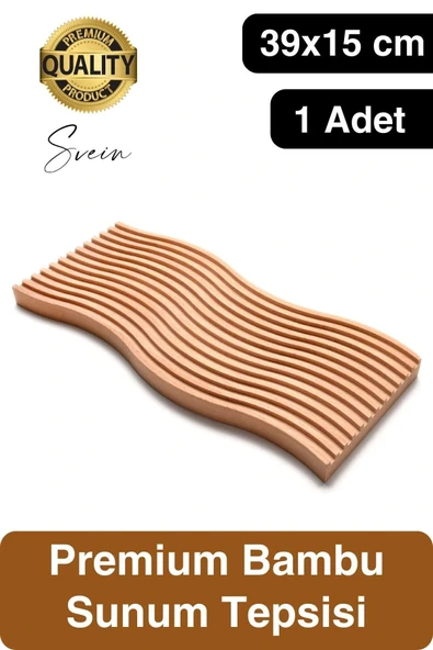 Premium Çok Amaçlı Diktörtgen Çift Taraflı Düz Dalgalı Oyuk Desenli Ahşap Bambu Sunum Tepsi 39x15 cm ürün görseli 1