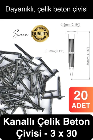 20 Adet 3x30 Kanallı Çelik Beton Çivisi 3 cm Duvar Saat Ayna Resim Tablo Asmak Ahşap Metal Sivri ürün görseli 1