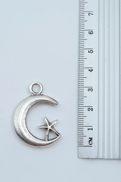Ay Yıldız Gümüş Kaplama Örme Zincir Kolye - Resim 3