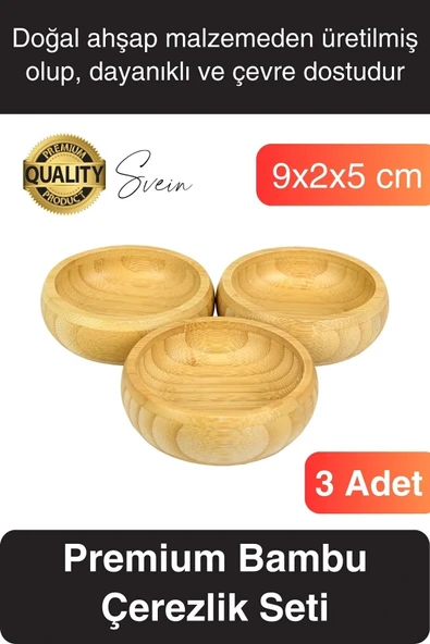 Premium 3'lü Doğal Bambu Çerezlik Seti Ahşap Dekoratif Sade Kase Yuvarlak Atıştırmalık Kabı Sosluk ürün görseli 1