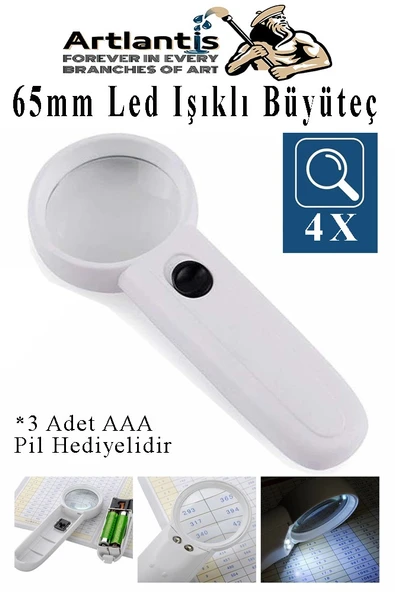 Led Işıklı Büyüteç 65 mm 1 Adet 4X Büyütme Optik Büyüteç El Tipi Işıklı Lens Taşınabilir Okul Büro Ofis ürün görseli 1