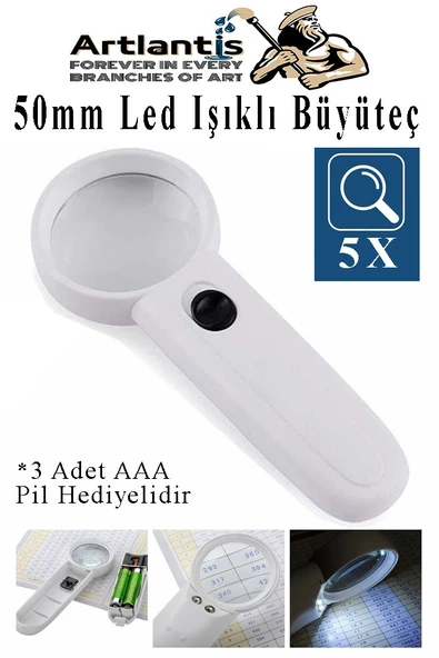 Led Işıklı Büyüteç 50 mm 1 Adet 5X Büyütme Optik Büyüteç El Tipi Işıklı Lens Taşınabilir Okul Büro Ofis ürün görseli 1