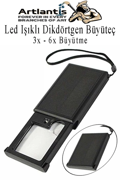 Led Işıklı Dikdörtgen Çekmeceli Büyüteç 1 Adet 3X 6X Büyütme Optik Lens El Tipi Mercek Çep Büyüteci Okul Ofis Büro ürün görseli 1