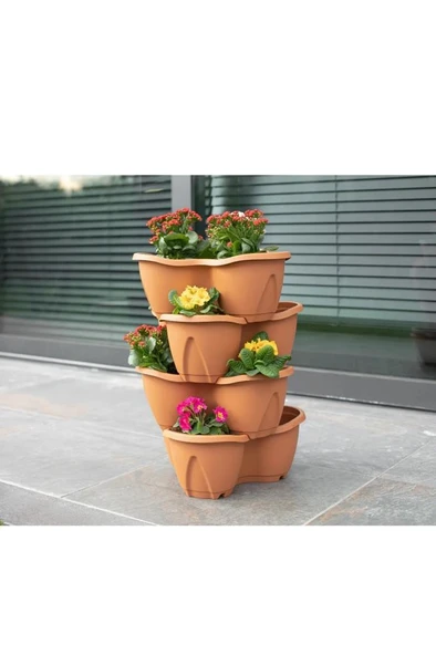 Omnipazar SO-PKS3 Pamukkale Dekoratif Saksı Çilek Saksı 4'lü Set 12.5 Litre Kiremit No 3 - Resim 4