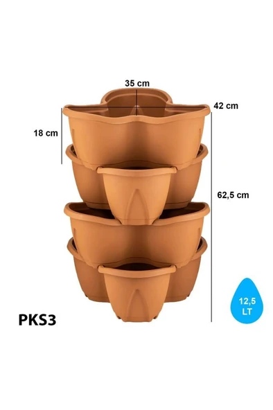 Omnipazar SO-PKS3 Pamukkale Dekoratif Saksı Çilek Saksı 4'lü Set 12.5 Litre Kiremit No 3 - Resim 3