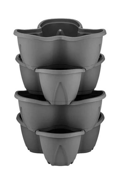 Omnipazar SO-PKS3 Pamukkale Dekoratif Saksı Çilek Saksı 4'lü Set 12.5 Litre Antrasit No 3 ürün görseli 1