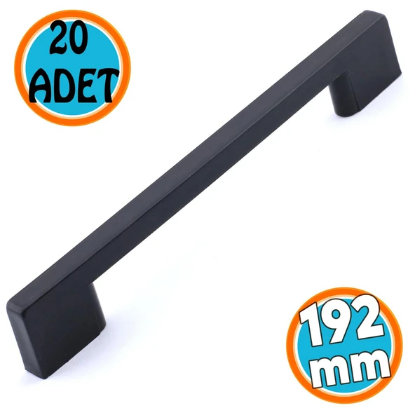 Mobilya Mutfak Dolabı Çekmece Dolap Kulpları Kapak Kulpu Kulbu Siyah 192 mm Plastik Kulp 20 Adet ürün görseli 1