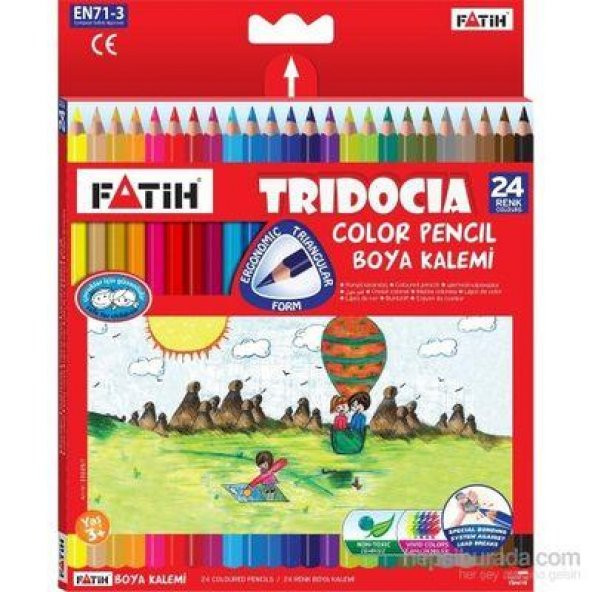 24 Renk Kuru Boya Tam Boy Fatih Kuru Boya Kalemi Üçgen 24 Renk Fatih Tridocia ürün görseli 1