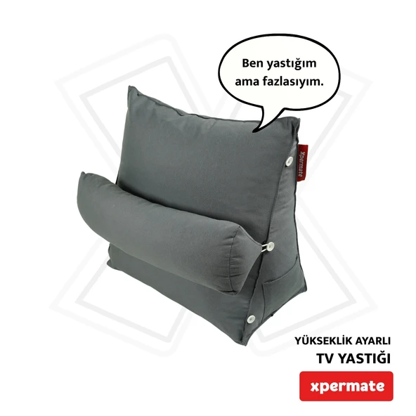 XPERMATE Tv Yastýðý Bel Destek Yastýðý Sýrt Yastýðý Boyun Destekli Gri ürün görseli 1