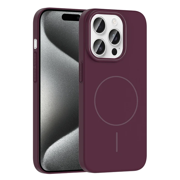 iPhone 15 Pro Kılıf Kablosuz Şarj Özellikli Ruby Silikon Kapak - Resim 12