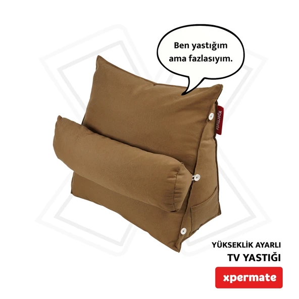 XPERMATE Tv Yastýðý Bel Destek Yastýðý Sýrt Yastýðý Boyun Destekli Kahverengi ürün görseli 1