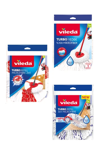 Vileda Turbo Üçgen Başlık Mikrofiber Yedek Paspas Seti 3'lü (Klasik-2in1-3in1) ürün görseli 1