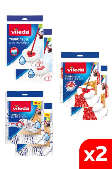 Turbo Üçgen Başlık Mikrofiber 6'lı Yedek Paspas Seti (Classic-2in1-3in1)