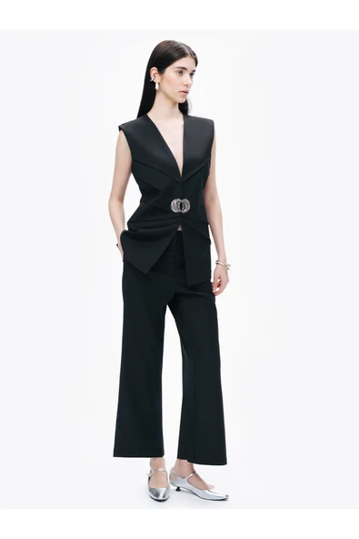 Nocturne Minimalist Yüksek Bel Geniş Paça Kadın Pantolon - Modern Tasarım ürün görseli 1
