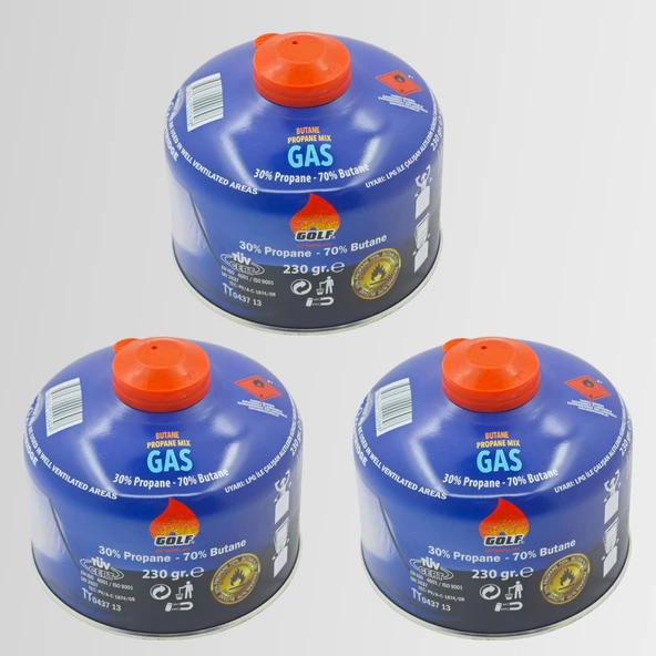 3'lü Set - GOLF Butan Propan Kamp Gazı Valfli Kartuş 230 GR ürün görseli 1