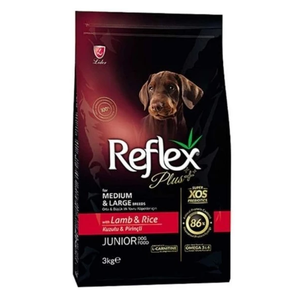 Reflex Plus Junior Kuzu Etli ve Pirinçli Orta ve Büyük Irk Yavru Köpek Maması 3 kg ürün görseli 1