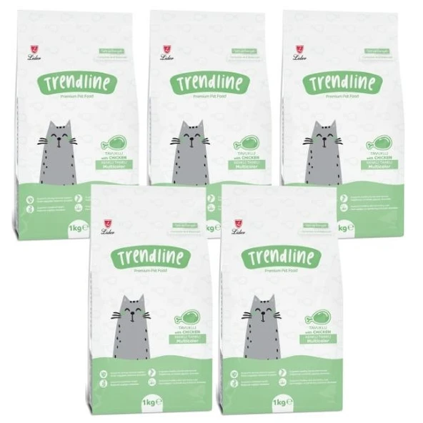 Trendline Multicolor Renkli Taneli Tavuklu Kedi Maması 1 kg x 5 Adet ürün görseli 1