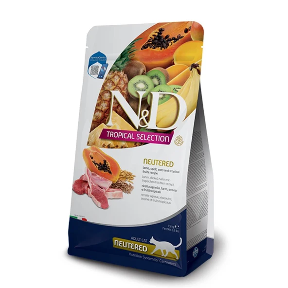 N&D Tropical Selection Kuzu Etli ve Tropikal Meyveli Kısırlaştırılmış Yetişkin Kedi Maması 1,5 kg ürün görseli 1