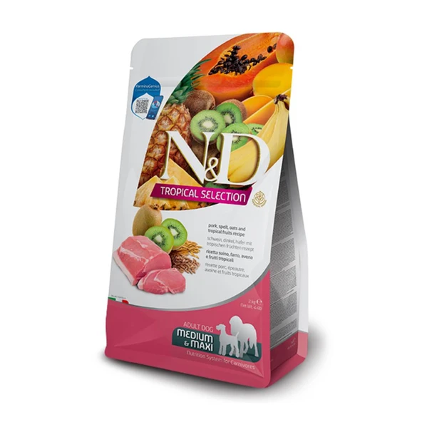 N&D Tropical Selection Domuz Etli ve Tropikal Meyveli Orta ve Büyük Irk Yetişkin Köpek Maması 2 kg ürün görseli 1