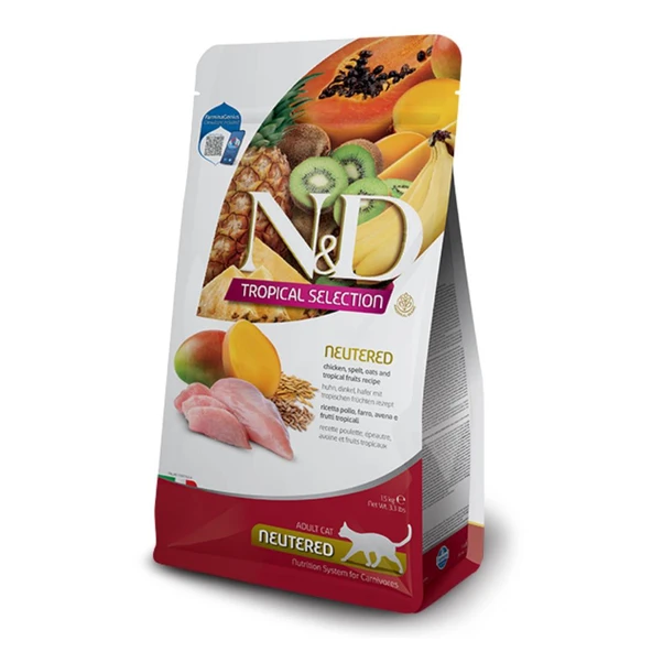 N&D Tropical Selection Tavuklu ve Tropikal Meyveli Kısırlaştırılmış Yetişkin Kedi Maması 1,5 kg ürün görseli 1