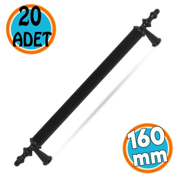 (SERT PLASTİK)  20 Adet 160 mm Siyah Mobilya Çekmece Mutfak Dolap Kapak Dolabı Kulpu Kulbu Kulpları ürün görseli 1