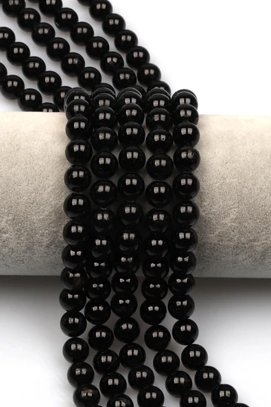 Siyah Turmalin Doğal Taş Dizi 8 mm Küre Kesim ürün görseli 1