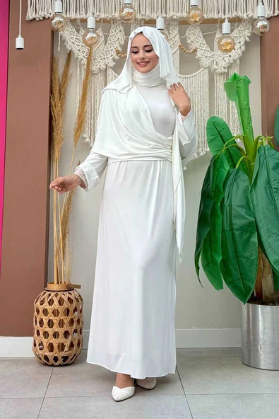 Şallı Drape Detaylı Sandy Elbise 3922 Ekru ürün görseli 1