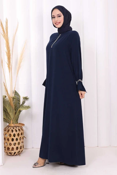 Taş Detaylı Elbise 6033 Lacivert - Resim 3
