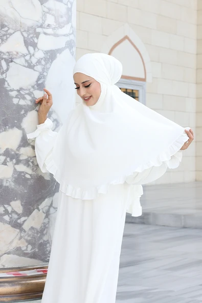 Sufleli Namaz Elbisesi 6034 Ekru - Resim 3