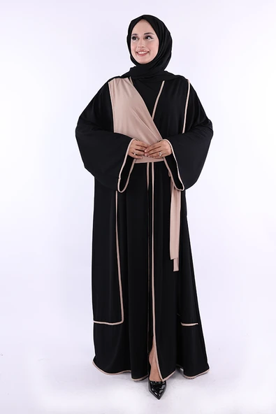 Önden Bağlama Detaylı Abaya 70005 Siyah ürün görseli 1