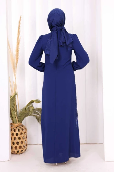 Taş Detaylı Elbise 3935 Saks - Resim 4