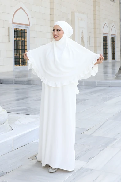 Sufleli Namaz Elbisesi 6034 Ekru ürün görseli 1