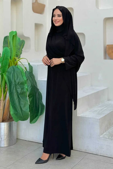Şallı Drape Detaylı Sandy Elbise 3922 Siyah - Resim 4
