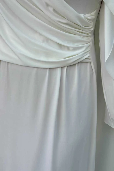 Şallı Drape Detaylı Sandy Elbise 3922 Ekru - Resim 4